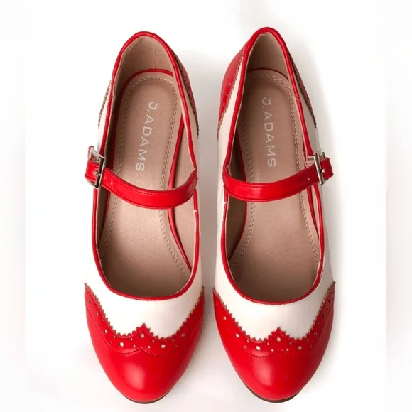 Kym By J Adams Classic Two-Tone Mary Jane High Heels in Red and Cream - Picture 10 of 15